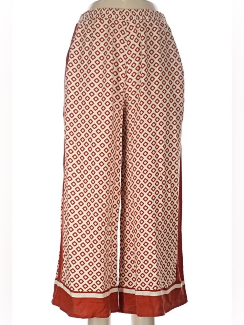 A439 Sienna Sky Geometric Wide-Leg Palazzo Pants in Rust and Cream Medium NEW
